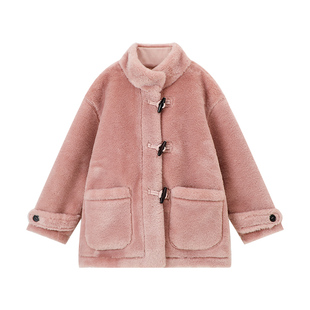 布丁哈鲁童装冬装女童保暖上衣2026秋冬款儿童仿皮草毛绒短外套