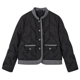 德玛纳都市通勤90鸭绒羽绒服女25冬季新款拼接立领磁吸扣保暖外套