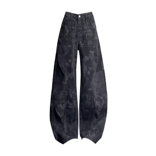 黑灰色牛仔裤阔腿宽松工装裤子女款秋冬季2025新款宽松显瘦弯刀裤