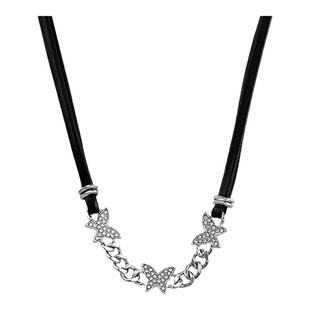 ASYOUWISH 甜酷个性满钻蝴蝶皮革拼接锁骨链轻奢时尚潮choker项链