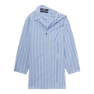 IT JACQUEMUS女装不对称连衣裙新款竖条纹衬衫裙收腰短裙4DR094XN