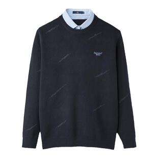 HLA/海澜之家提花刺绣双领针织衫冬季远红外保暖加厚假两件毛衣男