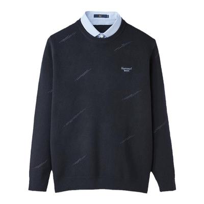 海澜之家假两件提花保暖针织衫男