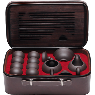 景福匠心西施壶紫砂功夫茶具整套家用旅行装皮包茶盘茶壶定制刻字