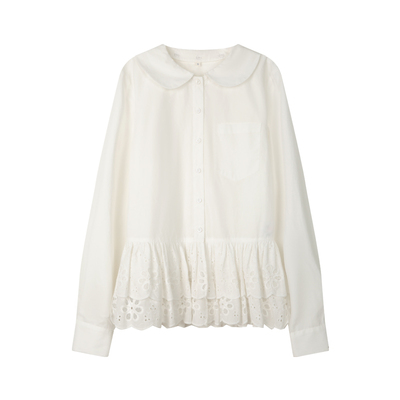 BLUEerror娃娃领格子长袖衬衫