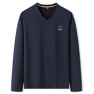 春秋新品加大码男士纯棉V领长袖T恤特大号肥佬宽松纯色长袖打底衫