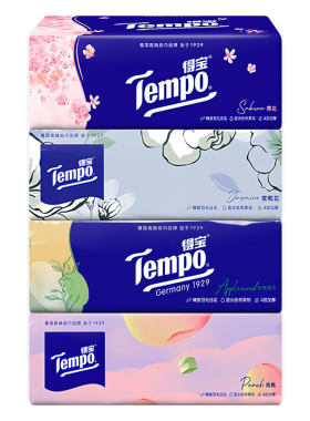 Tempo得宝软抽纸巾加厚90抽混合香樱花茉莉果木蜜桃柔韧
