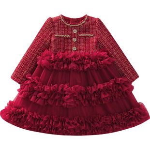 女童小香风公主裙秋装2025新款洋气儿童生日连衣裙女孩网纱蛋糕裙