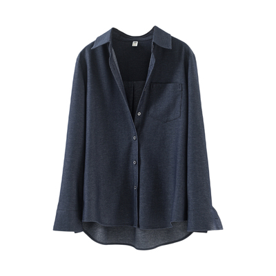 春秋高级感纯色长袖牛仔衬衫女