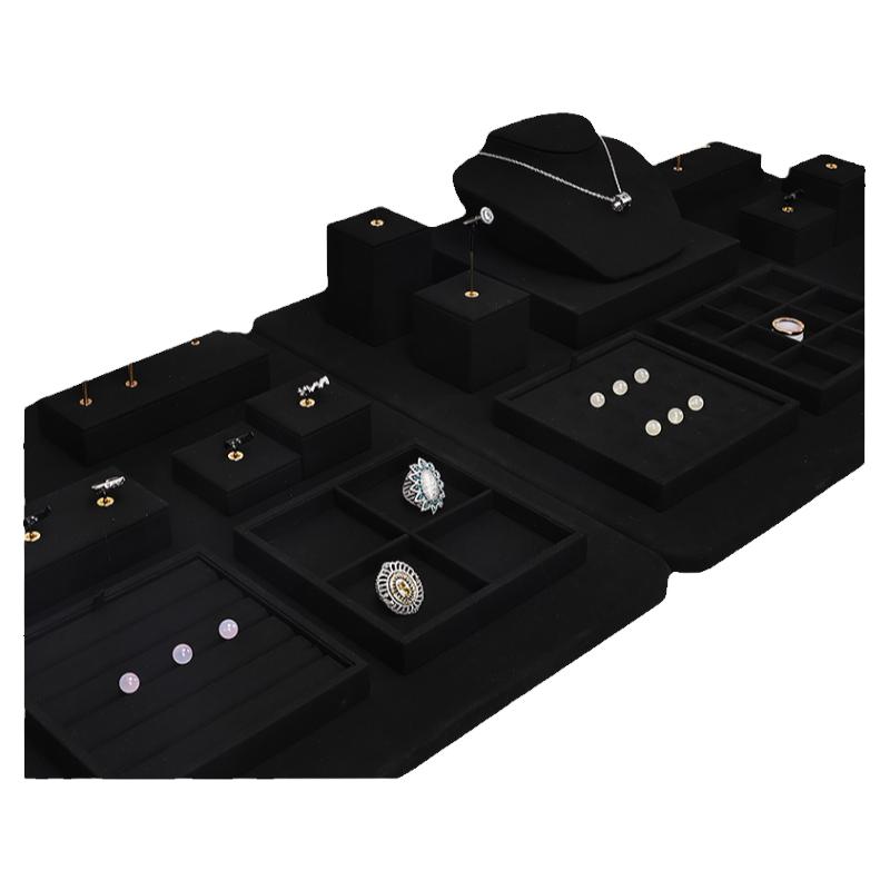 众美达黑色珠宝展示道具套装翡翠耳环戒指项链手镯陈列架