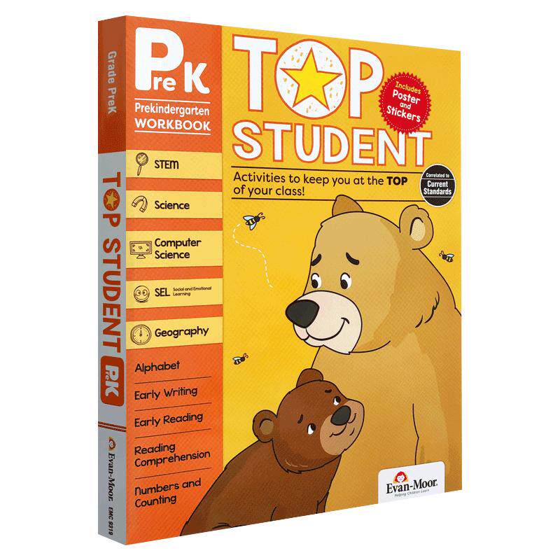 优等生系列 幼儿园小中班 英文原版 Evan-Moor Top Student Grade Prek美国加州教辅evanmoor进口科学计算机社交写作地理 少儿英语