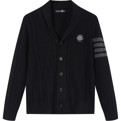 bm潮流个性胸标条纹青果领针织衫