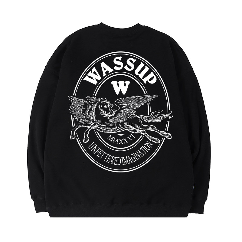 WASSUP美式高街天马印花圆领卫衣