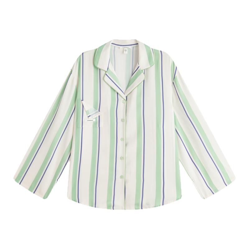 早春奢华条纹家居服套装泡泡纱