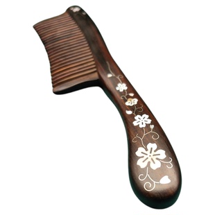 正品老挝大红酸枝镶贝壳插齿木梳男女通用防静电节日礼品礼盒