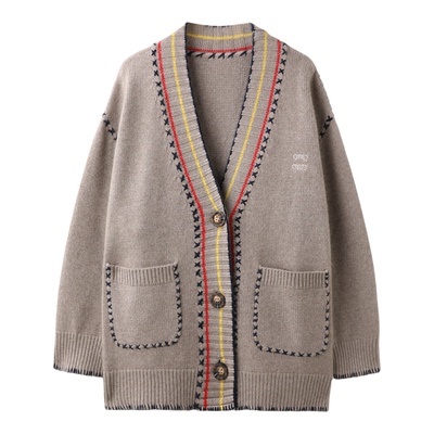 PENNYPENG虚构 双股28支4条编制纱线羊绒经典无龄感学院风V领开衫