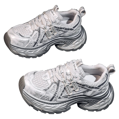 内增高老爹鞋秋季新款透气网面2025年超火休闲运动厚底女鞋小白夏