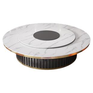 现代极简酒店轻奢岩板电动餐桌大圆桌饭店大理石隐形电磁炉宴会桌