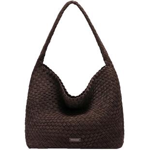 百丽包包女士商场同款礼物绒面编织hobo包通勤单肩托特包JY186DX5