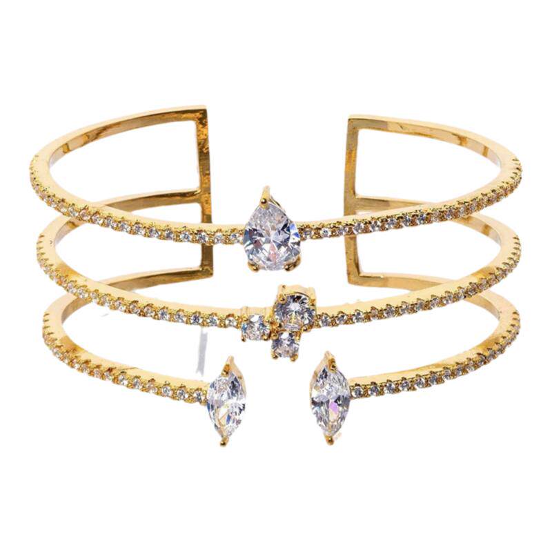 欧美新款开口水钻手镯跨境饰品复古婚礼水滴锆石多层手链Bracelet