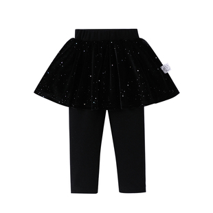 女童加绒裙裤秋冬新款女孩洋气假两件裤子儿童宝宝外穿公主风长裤