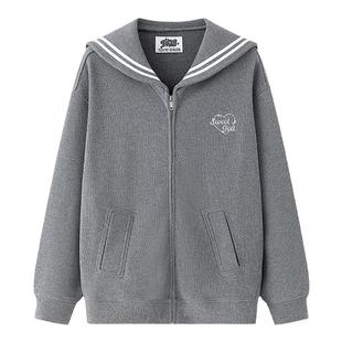灰色海军领卫衣外套女学院风宽松长袖水手服早春季秋东京岁时记JK