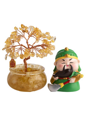 天然黄水晶发财树汽车装饰品摆件