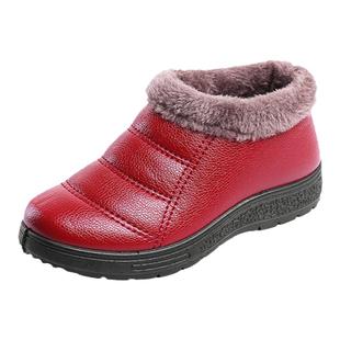 高帮棉鞋女士平底防滑保暖一脚蹬中老年PU防水棉靴妈妈鞋居家拖鞋
