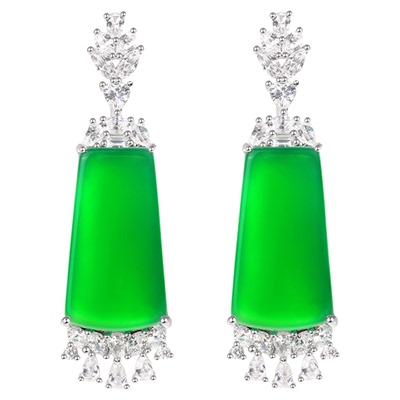 马料绿玉髓平安无事牌耳坠