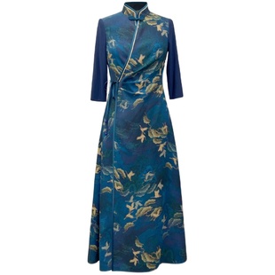 女士夏季民族风香云纱立领连衣裙时尚复古舒适修身优雅端庄旗袍裙