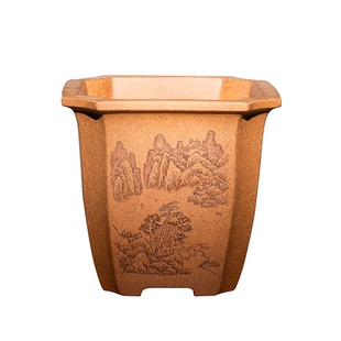 高档精品名家许成安宜兴原矿老段泥高四方切角飘口紫砂签筒千筒盆