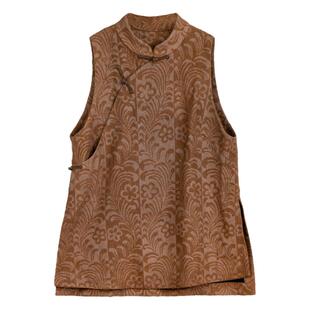 布小匠原创设计秋冬季新款柞蚕丝提花香云纱马甲中式盘扣复古马夹