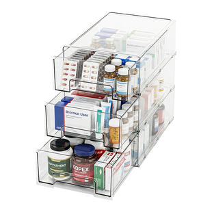 收纳盒抽屉式药箱桌面透明医药箱大容量家庭装药品分类收纳箱药盒