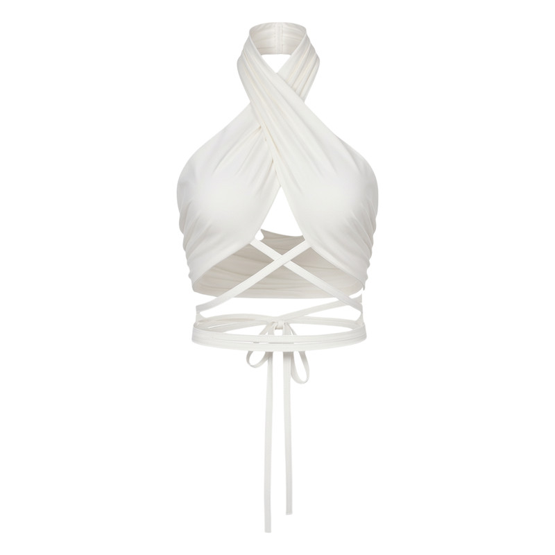 Solid Cross Strap Off Shoulder Short Top纯色交叉绑带短款上衣