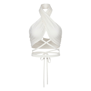 Solid Cross Strap Off Shoulder Short Top纯色交叉绑带短款上衣