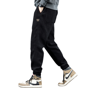 罗蒙2023新款冬季灯芯绒男士休闲裤男款潮牌条绒直筒束脚加绒裤子