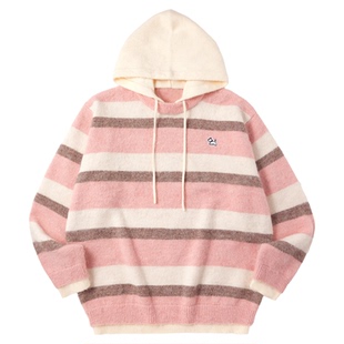 【周深同款】PSO Brand男装女装假两件条纹撞色针织衫连帽毛衣