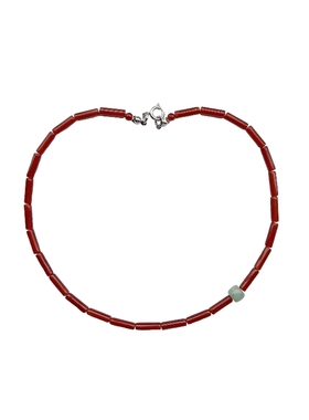 LYUMIN独立设计东陵玉红玛瑙拼接极简风中式复古玉石项链2021新款