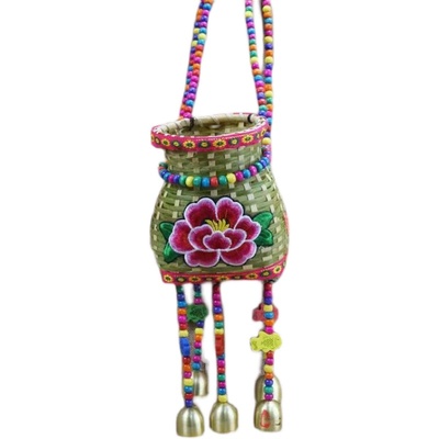 手工竹编小背篓儿童流苏表演道具