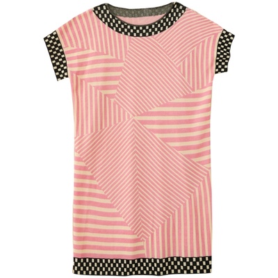 杏粉色短袖条纹阁兰秀H裙