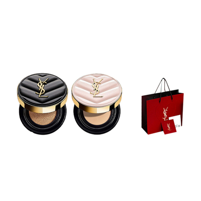 YSL圣罗兰 黑皮革气垫beige 20+粉气垫B10 YSL红色礼袋