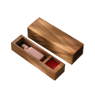 宣品书房实木印章盒带印泥黑胡桃木便携式书画书法个人印章印章印泥一体盒私章财务章包装单个手工打磨木盒