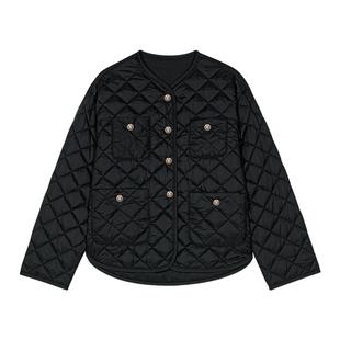 Maje2025春夏女装法式时尚黑色多口袋双面穿圆领短款长袖棉服外套