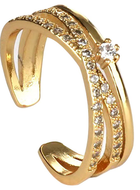 钛钢不掉色闪闪锆石开口活口戒