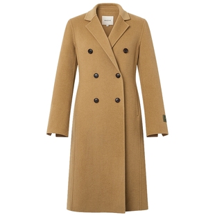 Hazzys哈吉斯双排扣大衣女秋冬收腰显瘦时尚舒适休闲通勤气质外套