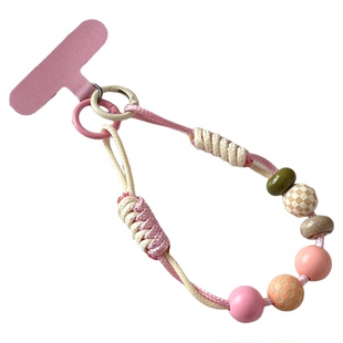 ins手机链挂绳手工编织蜡线皮绳糖果色木质串珠链条短款手腕手绳精致高端超好看挂链腕带包包钥匙相机结实壳