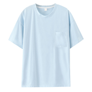 夏季睡衣女纯棉短袖薄款单件上衣圆领纯色宽松休闲T恤全棉家居服