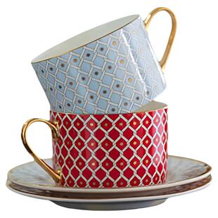 LunTime生活 欧式轻奢陶瓷咖啡杯金边高雅几何图案下午茶杯套装