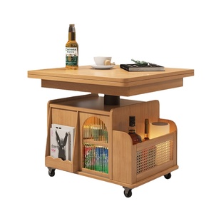 升降茶几可移动边几推车实木巴士边几带轮茶桌多功能折叠餐桌两用