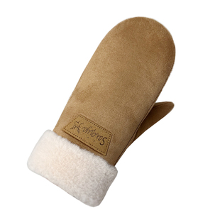 手套女冬季麂皮绒加绒加厚棉保暖可爱学生男包指骑车防风连指挂脖